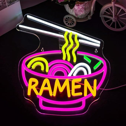 Lucunstar Ramen Neon Sign Colorful Neon Signs Noodle LED Sign for Wall Decor Pink Neon Lights for Party Neon Light Sign for Fast Food Kitchen Restaurants Bar Ramen LED Light Sign