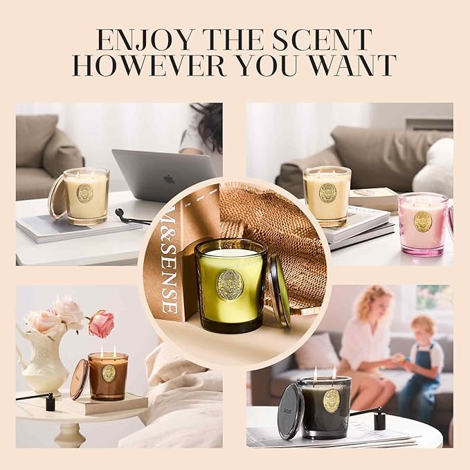 M&SENSE Large Two-Wick Soy Candle | Mahogany Sandalwood & Black Brown | 19.8 oz, 120H Burn Time | Luxury Scented Candle for Relaxation, Gifting, Home Décor | Ideal for Bedroom, Office, Party Ambiance