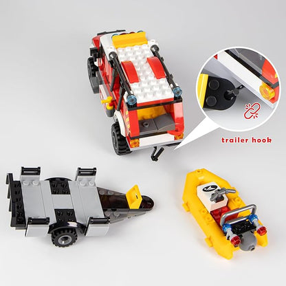 City Fire Truck Building Set with Rescue Boat Building Blocks - Educational Playset for City Fire Rescue - Birthday Christmas Building Blocks Gift Idea