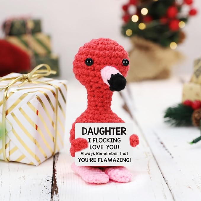 Gifts for Daughter Christmas Stocking Stuffers from Mom Dad, Birthday Gifts for Daughter, Valentines Day Daughters Gift, I Love You Daughters Present from Mother Father, Handmade Crochet Flamingo Gift