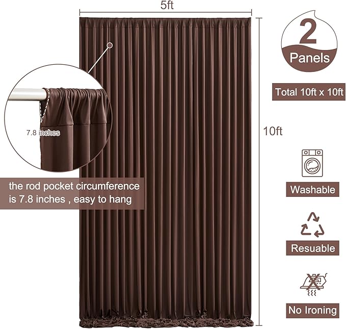 10x10 Brown Backdrop Curtain for Parties Wedding Wrinkle Free Brown Photo Curtains Backdrop Drapes Fabric Decoration for Birthday Party Baby Shower 5ft x 10ft,2 Panels