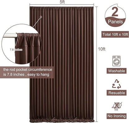10x10 Brown Backdrop Curtain for Parties Wedding Wrinkle Free Brown Photo Curtains Backdrop Drapes Fabric Decoration for Birthday Party Baby Shower 5ft x 10ft,2 Panels