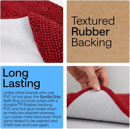 GORILLA GRIP Bath Rug Mat 60x24, Thick Soft Absorbent Chenille, Quick Dry Microfiber Mats, Rubber Backing Washable Shower Floor Rugs, Bathmat Runner, US Designed Bathroom Home Decor Accessories Red