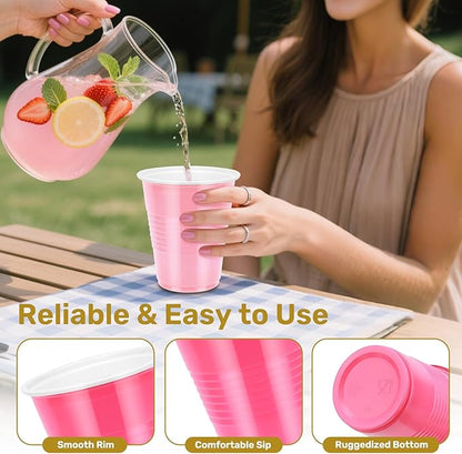 100PCS Pink Plastic Cups, 12oz Disposable Party Cups Bulk Pack, BPA Free Drinkware for Soda Juice Beer Cold Drinks Suitable for Wedding Halloween Thanksgiving Christmas Birthday Holiday Celebrations