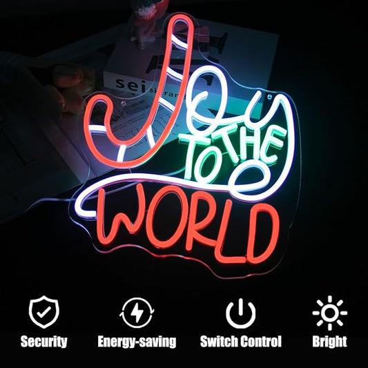 Joy To The World Neon Sign Christmas Neon Light Jesus LED Neon Lights Signs Christmas Cane Neon Wall Light Joy Neon Light Up Signs for Bedroom Party Home Church Christmas Decor Gifts