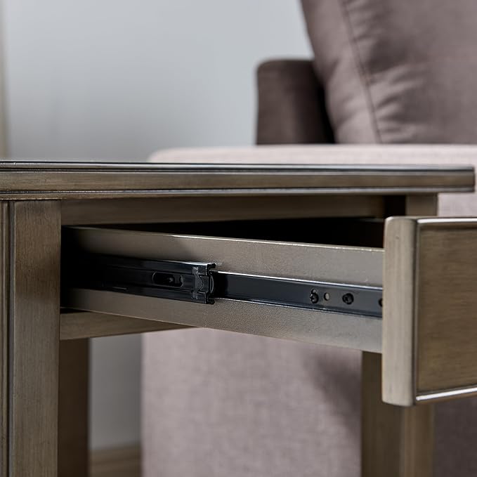 Leick Home Laurent End Table, Solid Wood, with Shelf and Drawer, Smoke Gray, 10507-GR