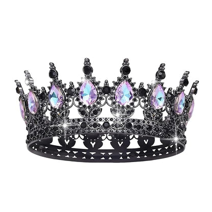 Queen Crown Rhinestone Wedding Crowns and Tiaras for Women Costume Party Hair Accessories Princess Birthday Crown Crystal Bridal Crown (Black Moonlight Purple)
