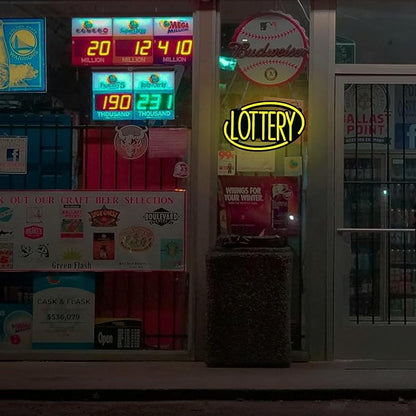 LOTTERY LED Neon Sign for Business,16x9 inch LOTTO Smoke Shop Sign RGB Bright Led for Window Wall Door Convenience Grocery Store Gas Stations