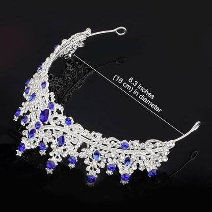 COCIDE Blue Crystal Tiaras and Crowns for Women Princess Queen Crowns for Women Rhinestone Tiaras for Girls Bride Wedding Hair Accessories for Bridal Birthday Party Prom Halloween Cosplay Christmas