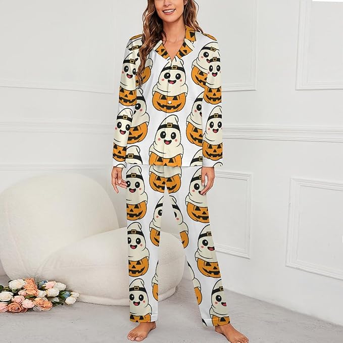 Lemons Leaves Ceramic Style Womens Pajama Set Long Sleeve Pajamas Top And Pants Soft Loungewear Pjs Sets