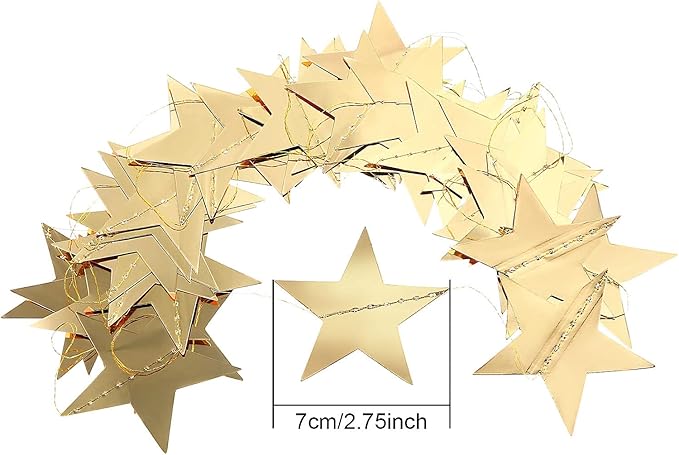 Patelai Glitter Star Garland Banner Christmas Decor 130 Feet Star Hanging Bunting Banner Twinkle Backdrop for Homecoming Classroom Wedding Birthday Halloween Party Supplies(Gold)