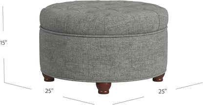 Homepop Home Decor |Button Tufted Woven Round Storage Ottoman | Ottoman with Storage for Living Room & Bedroom (Gray Woven)