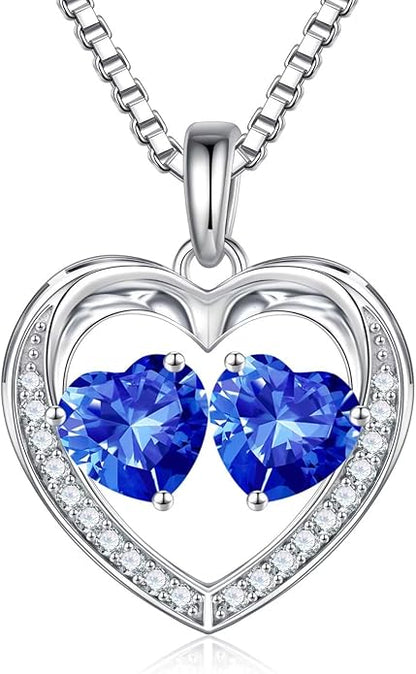 Iefil Christmas Gifts for Women Wife - 925 Sterling Silver Heart Birthstone Necklace, Anniversary Birthday Gifts for Women Wife Girlfriend Mom, Birthstone Jewelry Gift for Her