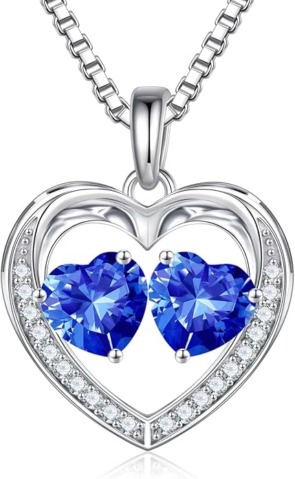 Iefil Christmas Gifts for Women Wife - 925 Sterling Silver Heart Birthstone Necklace, Anniversary Birthday Gifts for Women Wife Girlfriend Mom, Birthstone Jewelry Gift for Her