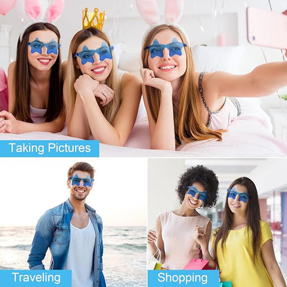 10/20/30/40 Pack Star Sunglasses Rimless Transparent Pentagram Shaped Sunglasses Bulk Party Favor Glasses for Women (10, Blue)