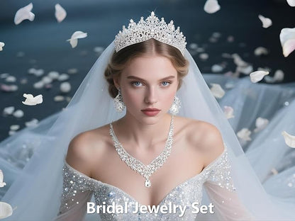 Kamirola Tiaras and Crowns for Women,Tiaras Earrings Necklace, Crystal Bridal Jewelry Set, Costume Party Halloween Prom Pageant Jewelry for Women TR80