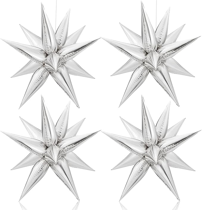 KatchOn Large Silver Star Balloons - 50 Pieces | Star Balloons with Shine for Happy Anniversary Decorations, New Years Decorations 2026 | Foil Silver Starburst balloons | star birthday decorations
