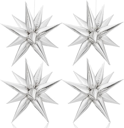KatchOn Large Silver Star Balloons - 50 Pieces | Star Balloons with Shine for Happy Anniversary Decorations, New Years Decorations 2026 | Foil Silver Starburst balloons | star birthday decorations