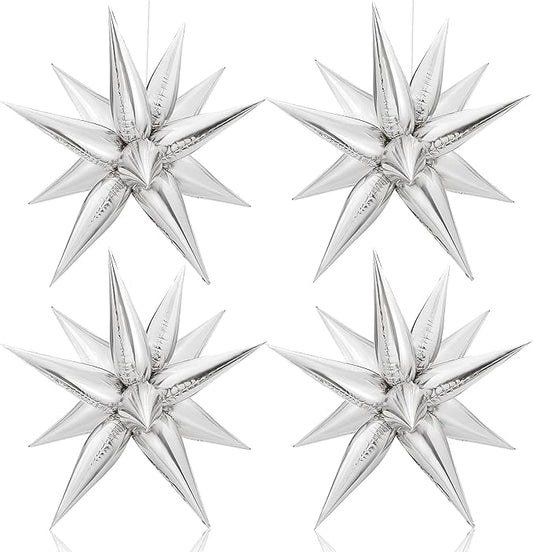 KatchOn Large Silver Star Balloons - 50 Pieces | Star Balloons with Shine for Happy Anniversary Decorations, New Years Decorations 2026 | Foil Silver Starburst balloons | star birthday decorations