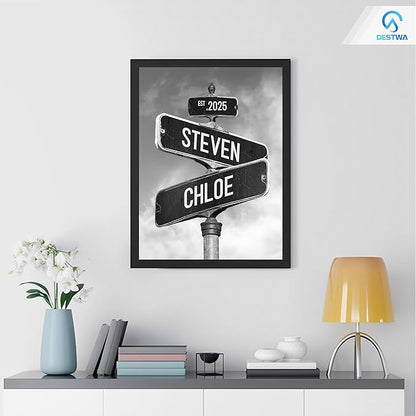 Personalized Vintage Street Sign For Family, Custom Street Sign Canvas Poster Wall Art With Names, Gift For Home