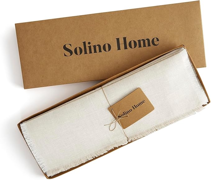 Solino Home Linen Light Natural Placemats Set of 4-100% Pure Linen Placemats 14 x 19 Inch for Fall, Autumn, Christmas, Holiday, New Year - Fringe