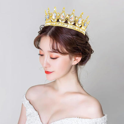 Queen Crown Rhinestone Wedding Crowns and Tiaras for Women Costume Party Hair Accessories Princess Birthday Crown Crystal Bridal Crown (Gold Crown-Moonlight)