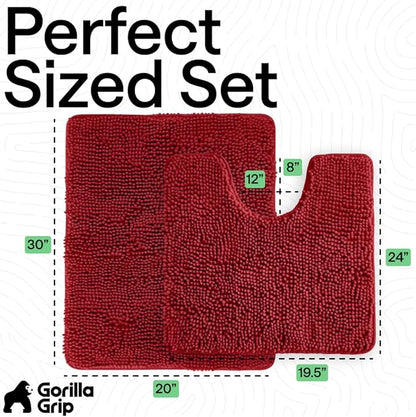 GORILLA GRIP Bathroom Rug Sets, Soft Chenille 2 Piece Area Rugs Set, Toilet Base Mat and 30x20 Carpet, Absorbent Microfiber Washable Mats Dry Quickly, Home Décor and Bath Room Accessories, Red