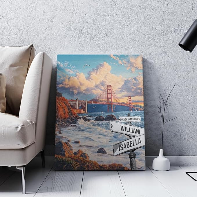GABITA Personalized Crossroads Street Sign Wall Art for Couples, Anniversary Canvas for Couple, Gift for Valentines Day, Girlfriend Boyfriends Gifts, Custom Golden Gate Bridge Poster for Wife Husband