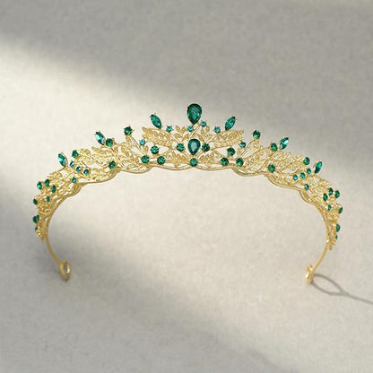SWEETV Gold Princess Tiaras for Women Girls, Green Queen Crowns Tiaras Adult Headband for Bride Wedding Bridal Birthday Quinceanera Pageant Party Prom,Halloween Costume Cosplay Accessories