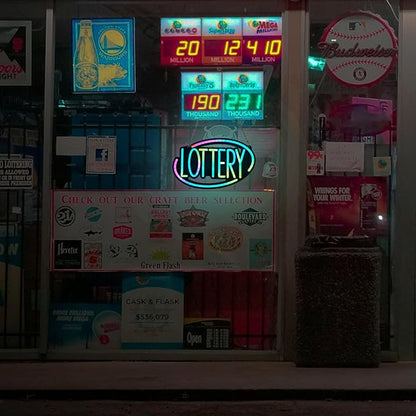 LOTTERY LED Neon Sign for Business,16x9 inch LOTTO Smoke Shop Sign RGB Bright Led for Window Wall Door Convenience Grocery Store Gas Stations