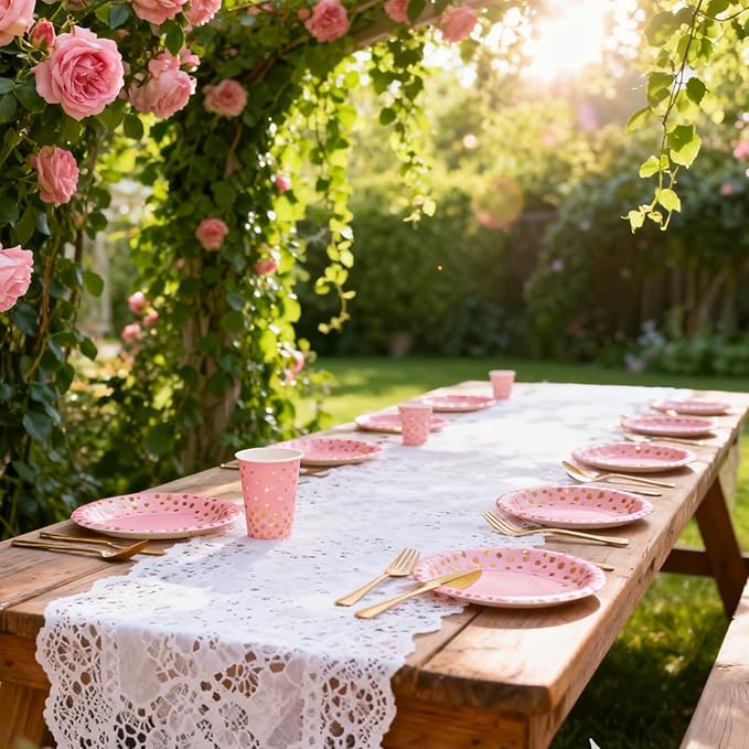 175 Pcs Pink Gold Paper Plates and Napkins Set,Disposable Dinnerware for 25 Guests for Party Wedding Birthday