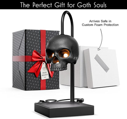 New - Skull Candle Warmer Lamp with Timer and Dimmer *Candles NOT Included – Gothic Candle Lamp Warmer w/Adjustable Height, 2 Light Bulbs – Skull Decor, Halloween Lamps for Spooky Home & Witchy Gifts