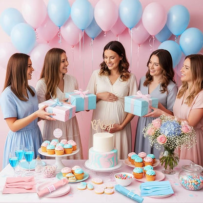 Lasnten 200 Pcs Pre-rolled Light Pink and Blue Plastic Silverware Set for 50 Guest Baby Gender Reveal Party Supplies Include Napkins Knives Spoons and Forks for Baby Shower (Light Pink and Blue)