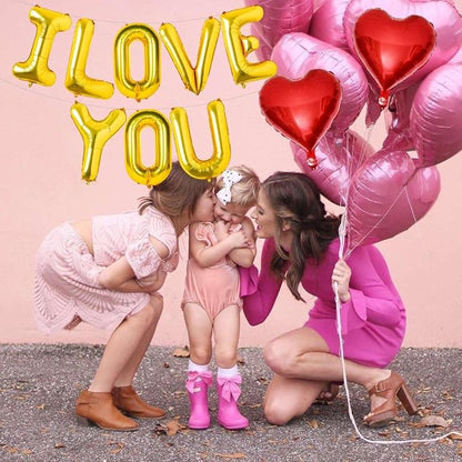 Gold I Love You Balloons and Red Heart Balloons Valentines Decorations Love Heart Balloons for for Valentines Day Bridal Shower Wedding Romantic Special Night Party Supplies Decorations