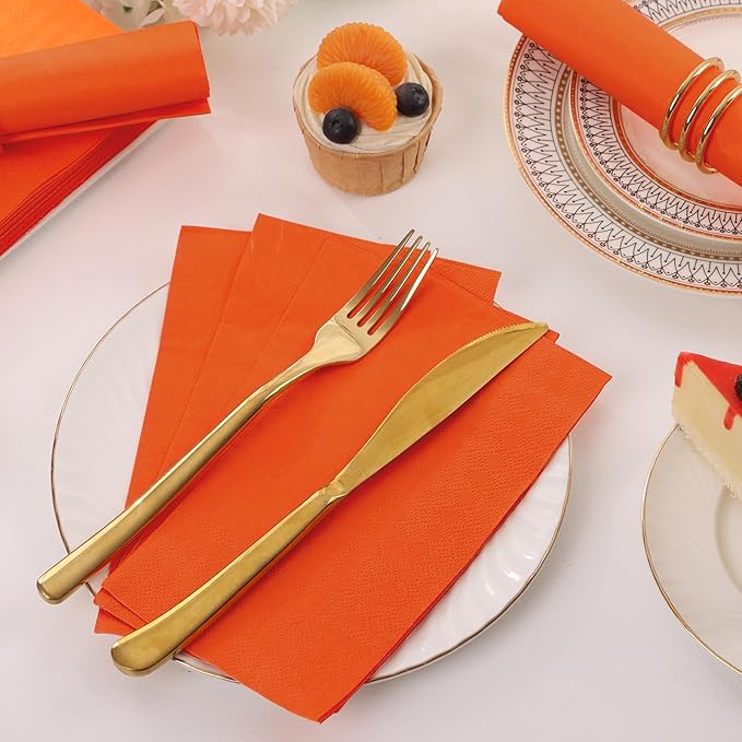100 Pcs Orange Paper Napkins Disposable - Orange Guest Dinner Napkins for Bathroom Wedding Birthday Picnic Fall Thanksgiving Party