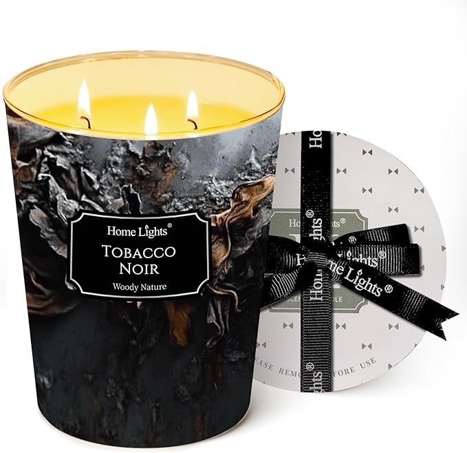 HomeLights Scented Candles for Women & Men, 34oz Candle Jars Aromatherapy 3-Wick Candle, Ideal for Industrial Chic Home Decor and Gifts, Tobacco Noir