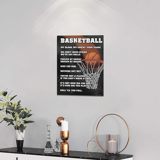 Basketball Wall Art, Basketball Life Lessons Pictures Wall Decor, Sports Quotes Canvas Prints Painting, Framed Artwork Office Home Decor For Bathroom Bedroom Dining Living Room 12L" x 16W"