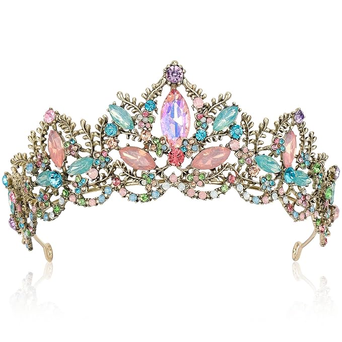 Bronze Tiara for Women Baroque Crown for Girls Wedding Princess Birthday Crystal Rhinestones Headbands for Prom Bridal Party Halloween Costume Christmas Gift
