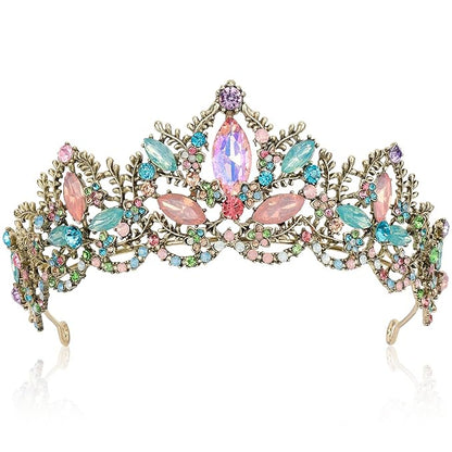 Bronze Tiara for Women Baroque Crown for Girls Wedding Princess Birthday Crystal Rhinestones Headbands for Prom Bridal Party Halloween Costume Christmas Gift