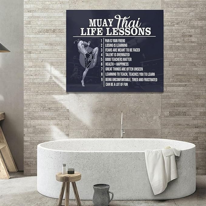 Muay Thai Wall Art Muay Thai Pictures Wall Decor Life Lessons Canvas Prints Boxing Decorations Painting Framed Artwork Office Home Decor For Bathroom Bedroom Dining Living Room 24"x20"