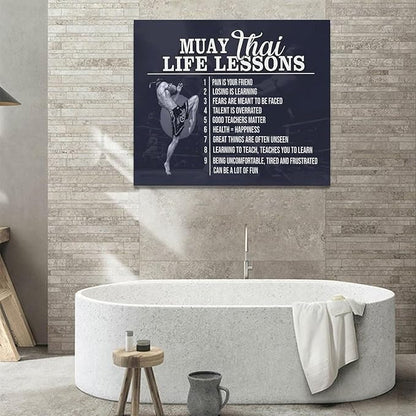 Muay Thai Wall Art Muay Thai Pictures Wall Decor Life Lessons Canvas Prints Boxing Decorations Painting Framed Artwork Office Home Decor For Bathroom Bedroom Dining Living Room 24"x20"