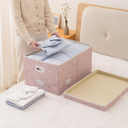 PRANDOM Extra Large Collapsible Storage Cubes with Lids Fabric Decorative Storage Bins Boxes Organizer Baskets with Cover Handles for Bedroom Closet Living Room 19.6x15.7x11.8 Inch 3 Pack