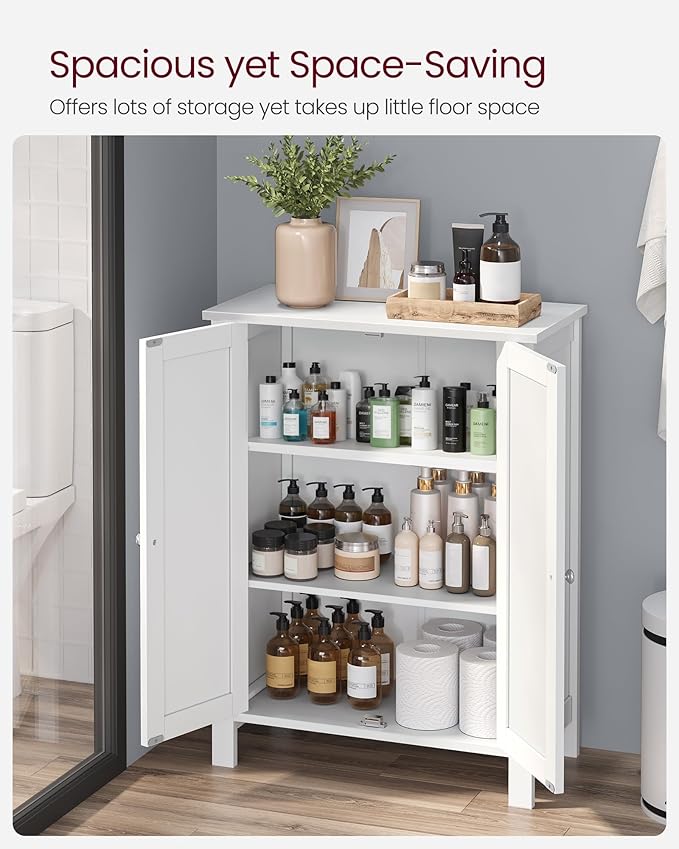 VASAGLE Floor Storage Cabinet, Freestanding Storage Unit with 2 Adjustable Shelves, for Bathroom Living Room Dining Kitchen, 11.8 x 23.6 x 31.5 Inches, Cloud White UBCB60WV1