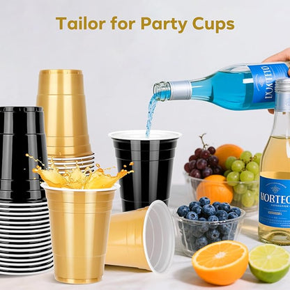 100PCS Black and Gold Plastic Cups, 16oz Disposable Party Cups Bulk Pack, BPA Free Drinkware for Soda Juice Beer Cold Drinks Suitable for Wedding Halloween Thanksgiving Christmas Birthday Celebrations
