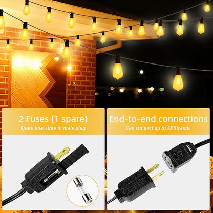 50FT Outdoor String Led Patio Lights 15M Outside Waterproof Light with ST38 Shatterproof Bulb Connectable Hanging Outdoor Electric Lighting for Garden Backyard Gazebo Porch Party Yard