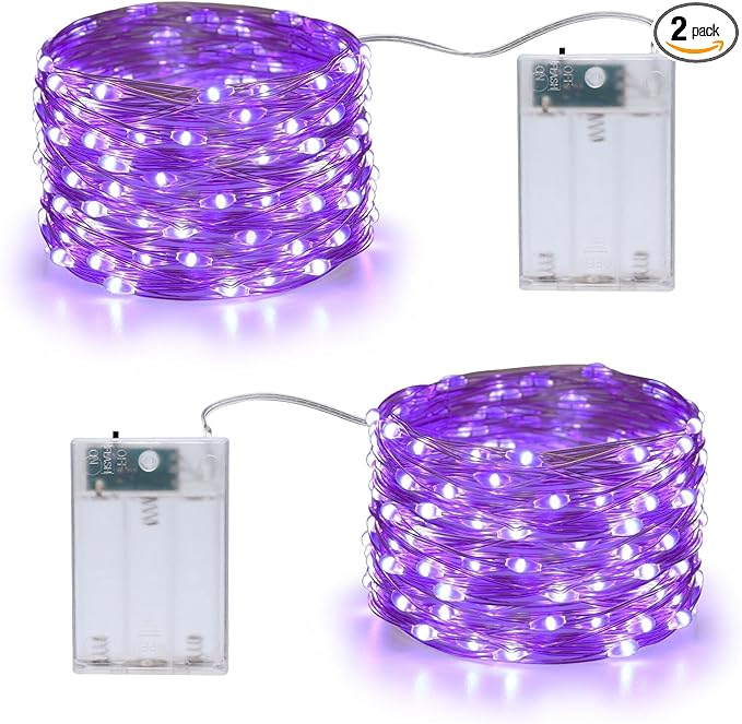 Joomer Purple Fairy Lights, 16.4Ft 50 LED 2 Modes Battery Operated Twinkle Lights for Halloween Decorations