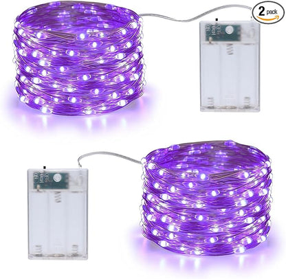 Joomer Purple Fairy Lights, 16.4Ft 50 LED 2 Modes Battery Operated Twinkle Lights for Halloween Decorations