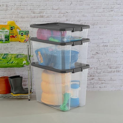 Sterilite 24-Pack Modular Stacker Box, Durable Clear Plastic Storage Bins with Latching Lids, 40 Quart - Stackable Organizing Container Boxes for Closet, Bathroom, and Office
