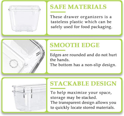 Clear Acrylic Drawer Organizer Trays, 5 Size Junk Box Organization Small Storage Container Bin for Desk Makeup Bathroom Vanity Kitchen Tool Make Up Workspace Home Dorm Apartment Office Room Nightstand