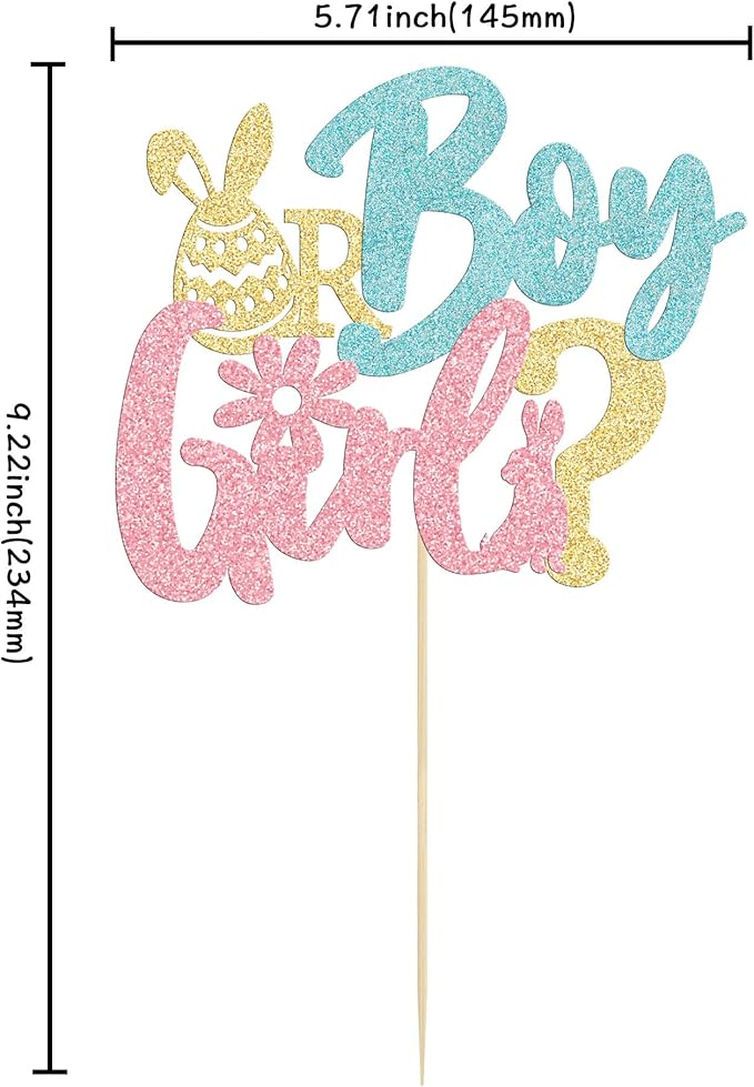 1Pc Happy Easter Boy or Girl Cake Topper Blue Pink Glitter Rabbit Bunny Gender Reveal Cake Food Pick Bunny Cake Decorations for Happy Easter Themed Baby Shower Kids Birthday Party Supplies